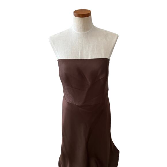 Ann Taylor Strapless Silk formal midi dress chocolate brown 16 - Picture 2 of 9